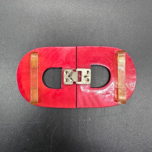 Vintage Red Cream Carved Plastic Belt Buckle 1930s Retro Fashion Accessory main image 4